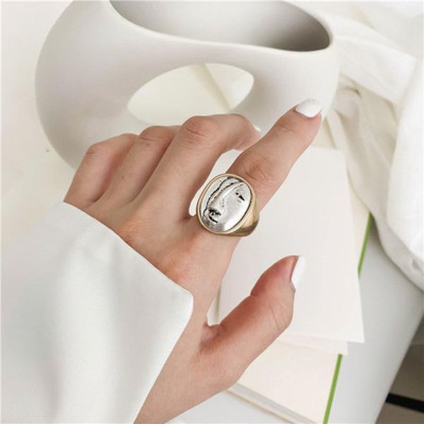 

cluster rings vintage exaggeration ring portrait big round personality geometric finger for women girls party jewelry gifts, Golden;silver