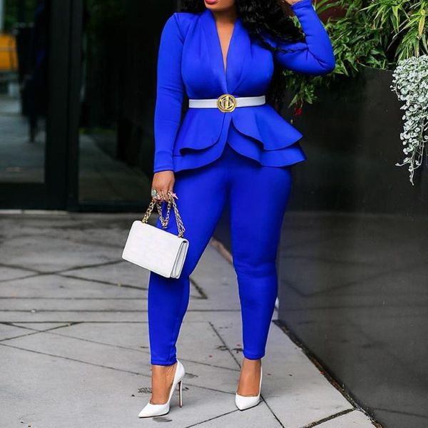 

women's two piece pants plus size office ladies blue pink 2 set and elegant female casual business matching outfits women clothing, White