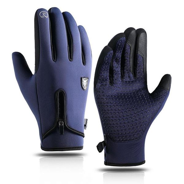 

cycling gloves winter ski thermal warm waterproof windproof outdoor sports full finger touch screen glove men women, Black