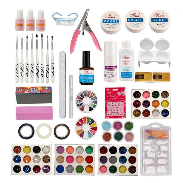 

nail art shimmer set acrylic liquid powder uv gel oat false tips glitter kit1, Red;gold