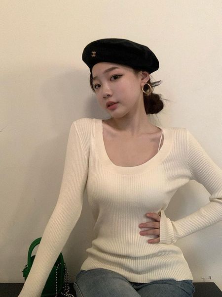 

women's sweaters real s autumn u collar ins slim fit, White;black