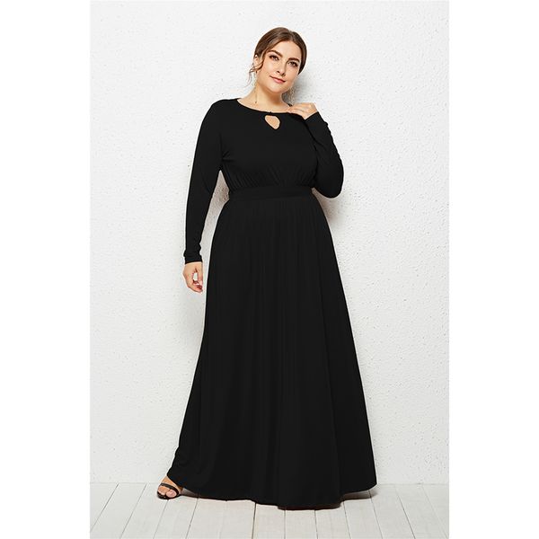 

autumn and winter plus size hollow new dress long sleeve, Black