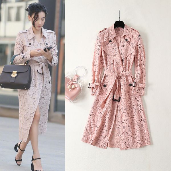 

casual dresses female double-breasted income trench coat 2021 spring brand design jacket belt a266, Black;gray