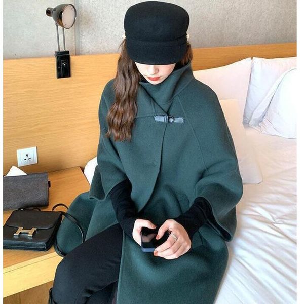 

women's wool & blends woolen coat for fall/winter 2021 loose casual long-sleeved mid-length wn*, Black