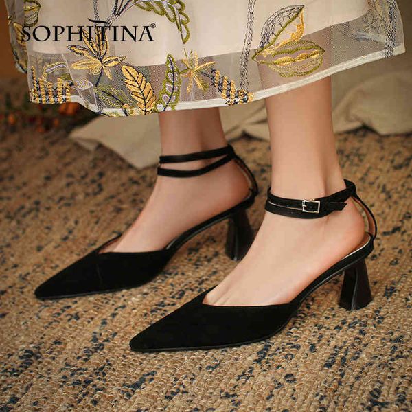 

sophitina concise women's shoes fashion v-mouth design pointed toe female shoes all-match toe-covering ladies sandals tpr ao574 210513, Black
