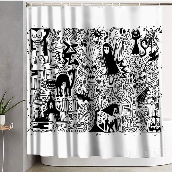 

shower curtains halloween ghost doodle curtain bathroom accessories