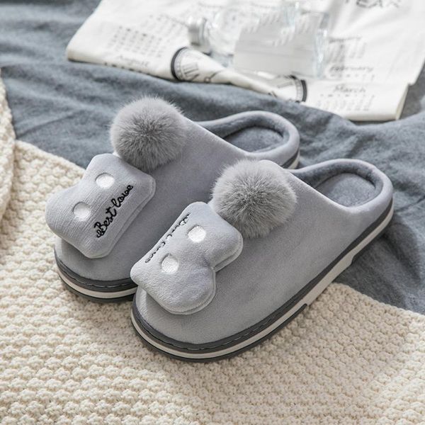 

slippers plush ball large size house indoor home warm cotton velvet shoes sandals anti-slip men drop, Black