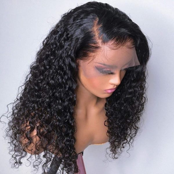 

bouncy curly lace front human wig natural black brazilian remy hair 180% density swiss wigs for women, Black;brown