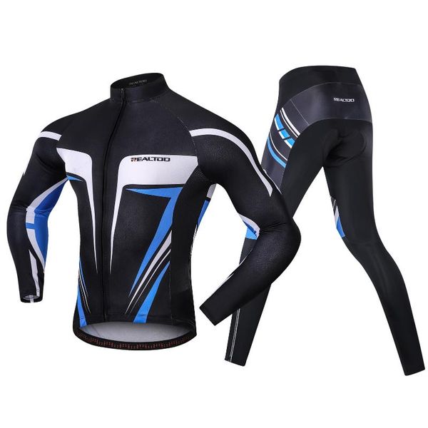

racing sets men cycling jersey set breathable long sleeve bike shirt bicycle riding sports with padded pants tights clothing, Black;blue