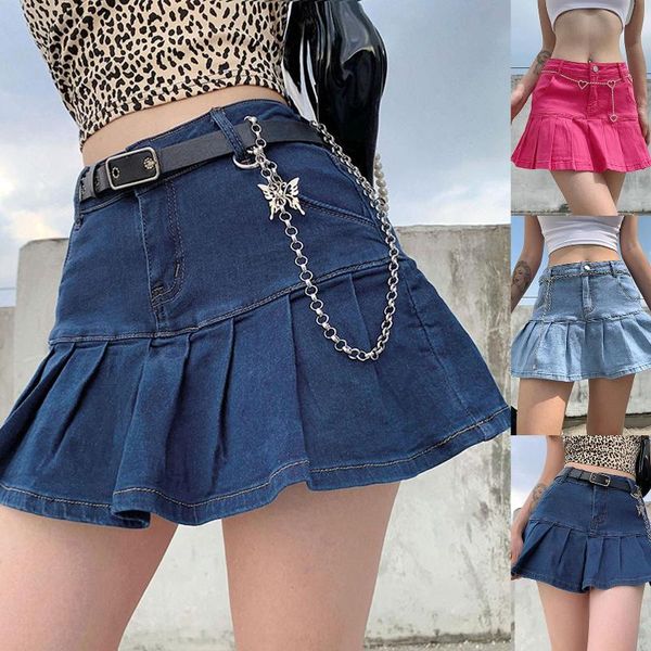

skirts vintage harajuku punk y2k denim mini pleated skirt ladies summer high waist jeans shorts women ruffles fashion korean, Black