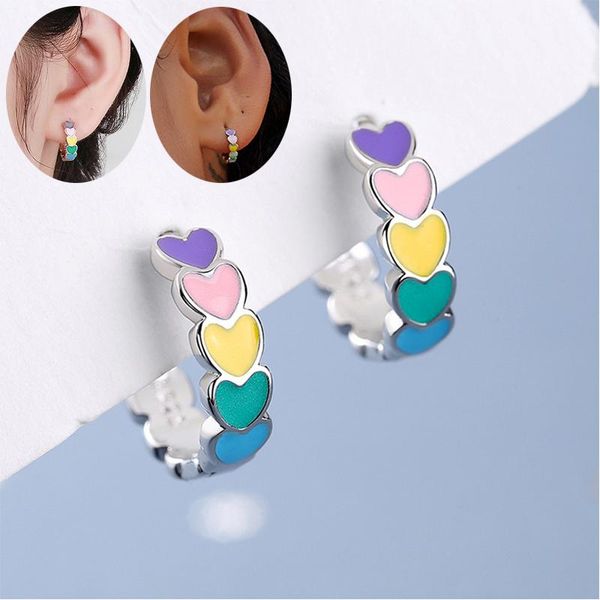 

hoop & huggie cute rainbow enamel heart earrings 2021 multicolor huggies romantic trendy earring piercing jewelry gifts for women, Golden;silver