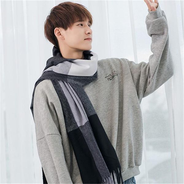 

scarves 2021 imitation cashmere scarf warm autumn and winter tassel plaid bristle men's wind cold protection neck, Blue;gray