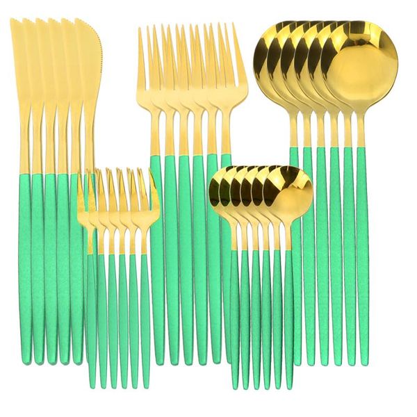 

flatware sets tableware stainless steel cutlary set knife spoon fork dinnerware kitchen party silverware mirror 30pcs