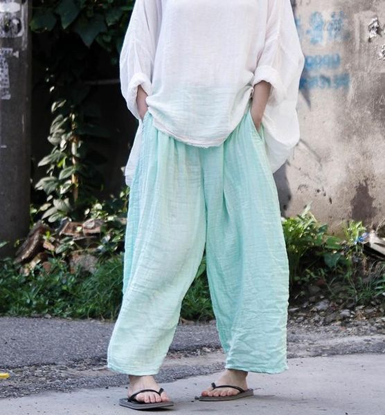 

women's pants & capris 2021 original design spring and autumn women loose 100% cotton casual all-match wide leg d734, Black;white