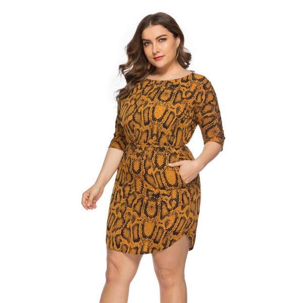 

5xl plus size women's summer half sleeve snake print pocket bodycon dress lrregular party club dresses vestidos casual, Black;gray