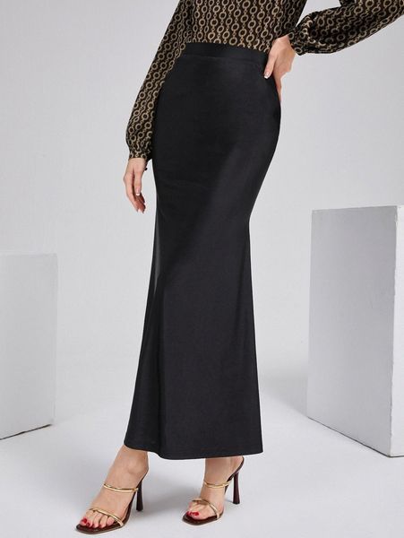 

high waist mermaid hem skirt u9m7#, Black