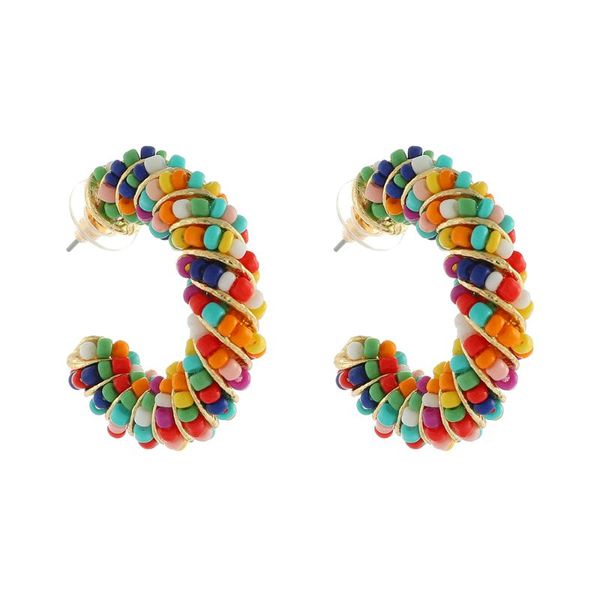 

hoop & huggie big handmake colorful beads bohemia style round earrings for women elegant fashion pendientes jewelry accessories wholesale, Golden;silver