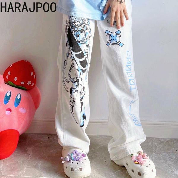 

women's pants & capris harajpoo women high street white casual summer korean ins japanese anime printing loose thin wide leg straight t, Black;white