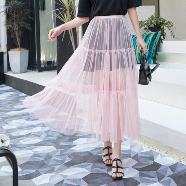 

tulle gauze black women skirt solid empire a line casual high waist tutu summer midi