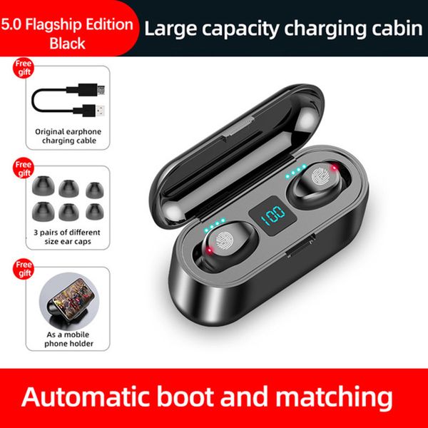 

new f9 tws bluetooth earphone headphone wireless v5.0 hifi stereo earbuds led display touchcontrol 2000mah powerbank headset earphones for c