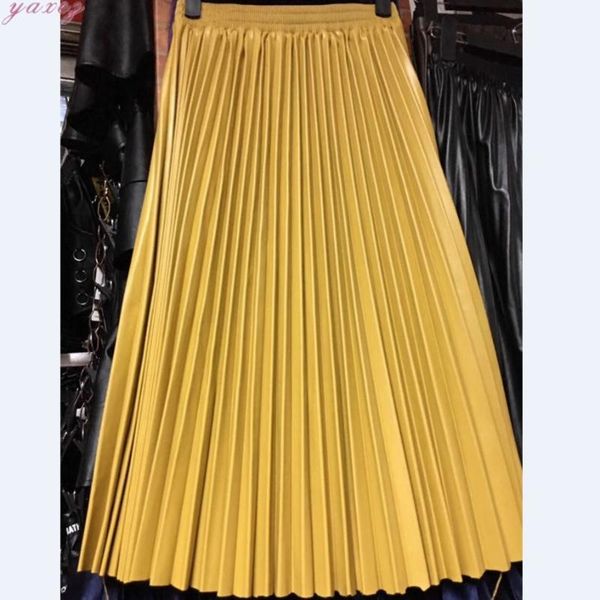 

pleated skirt pu leather women female high waist long tight tulle clothes plus size skirts womens, Black