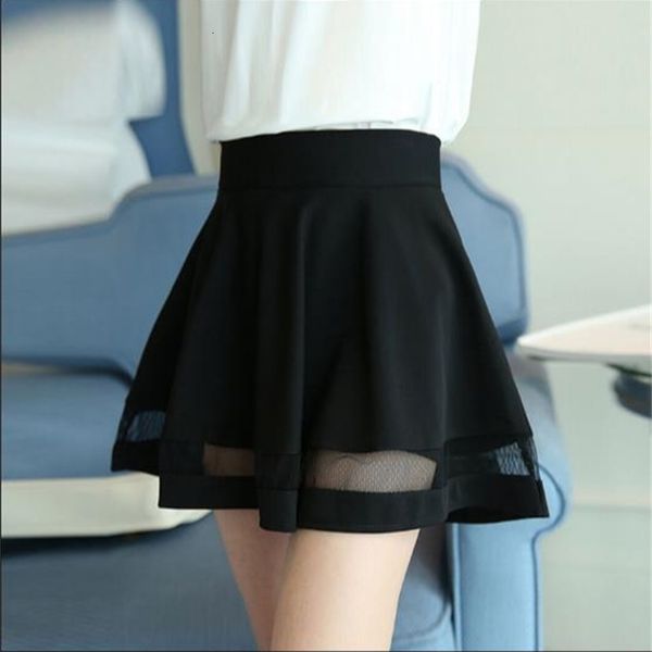 

skirts school style women's high waist summer a-line mini slim pantskirt for girl with mesh design quality rq208 z03z, Black