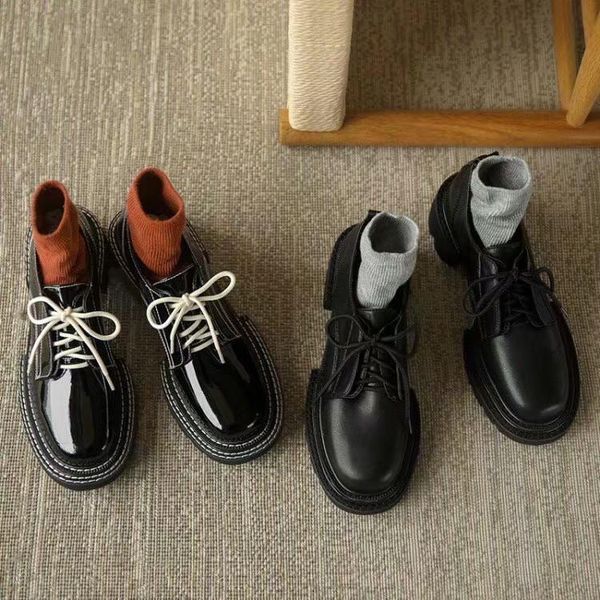 

dress shoes real leather mary janes women casual female pumps thick bottom platform lace up fashion brand designer woman, Black