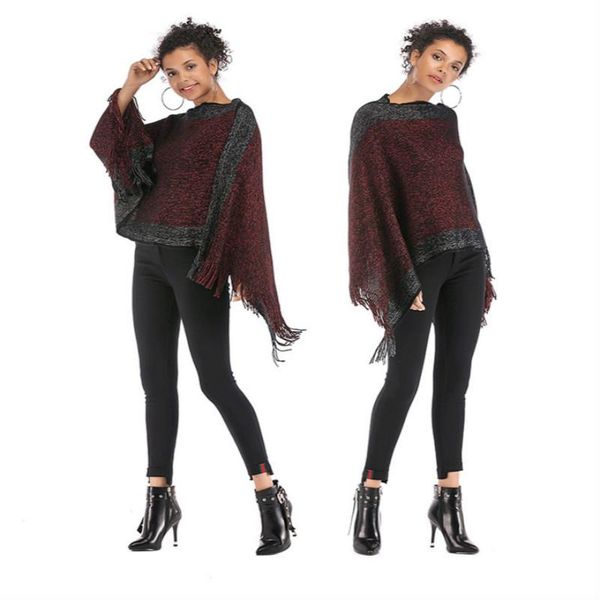 

women's sweaters 2021 autumn and winter selling couture word collar tassel cape shawl bat sleeve knitting sweater women cloth, White;black