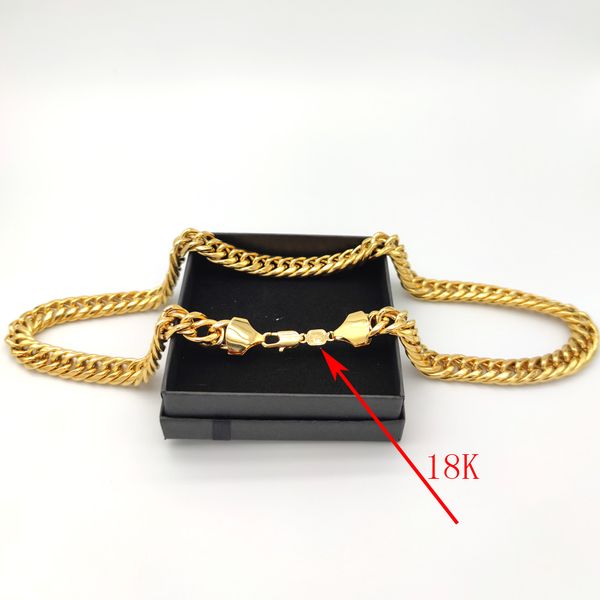 COLAR DE CORRENTE DE HOMEM PESADO OURO MACIÇO AUTÊNTICO RECHEADO MIAMI CUBAN LINK 18 K Carimbo 12mm XXL Tough Guy 24