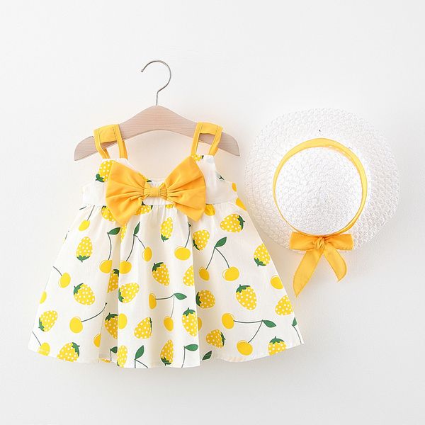 

melario baby girls dress cute baby girl clothes suspenders bow princess dresses for girl kids dress newborn clothing with hat 210412, Red;yellow