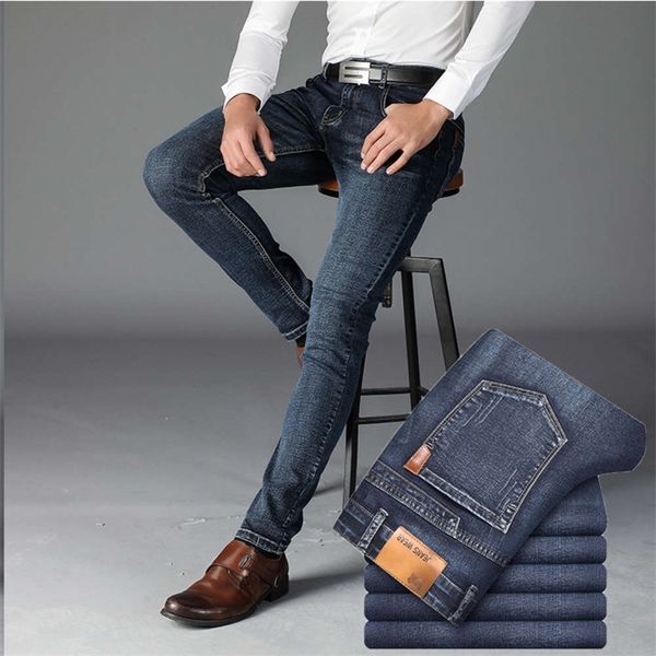 

men's jeans business stretch loose straight fashion casual pants 2nst, Blue