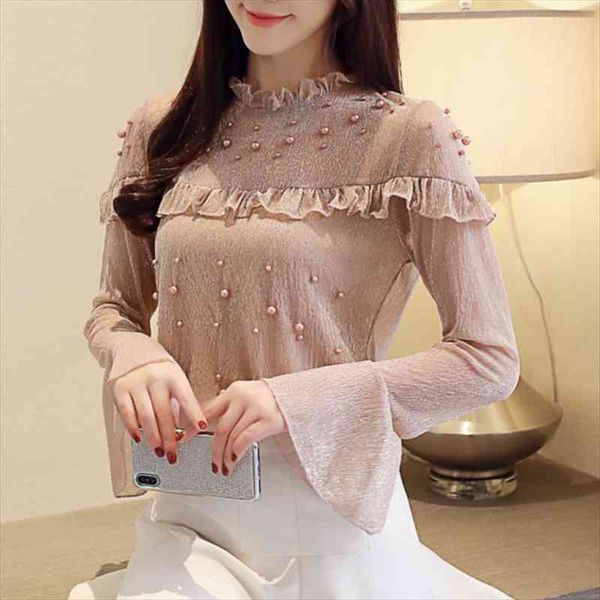 

spring elegant flare sleeve women shirts blusas and chiffon ladies top, White