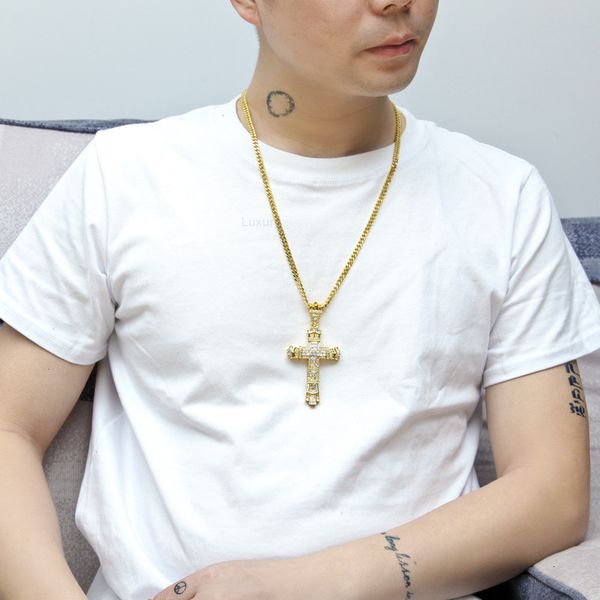

necklace fashion design pendant luxury jewelry diamond cross men's hip hop, Silver
