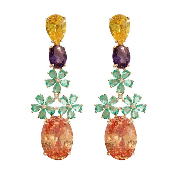 Brillanti fiori di cristallo pendenti gioielli di lusso 2021 gioielli di marca di tendenza orecchini bohémien con zirconi cubici