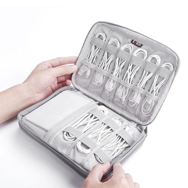 

gray black digital storage bag usb cable organizer earphone wire pen power bank travel kit case pouch electronics accessorie bags