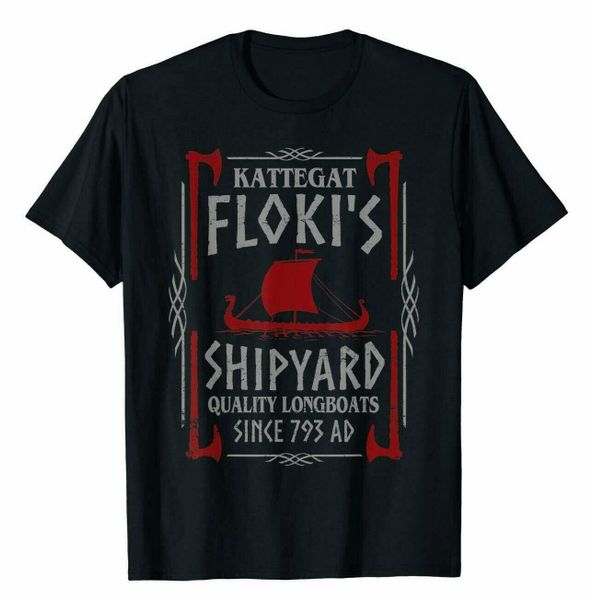 

r1 longboats vikings kattegat floki's shipyard quality funny black t-shirt, White;black