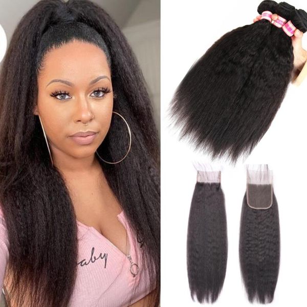 

human hair bulks kinky straight bundles with closure brazilian curly extension weave for women remy, Black