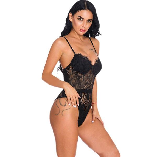 

women's jumpsuits & rompers bkld women slim lace spaghetti strap bodysuit transparent mesh skinny fscinate female bodysuits solid ladie, Black;white