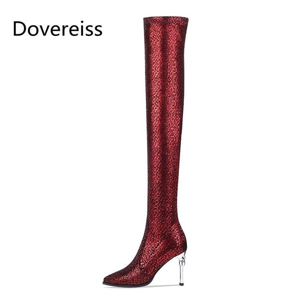 

boots dovereiss fashion women's shoes winter concise burgundy stilettos heels over the knee zipper 33-40, Black