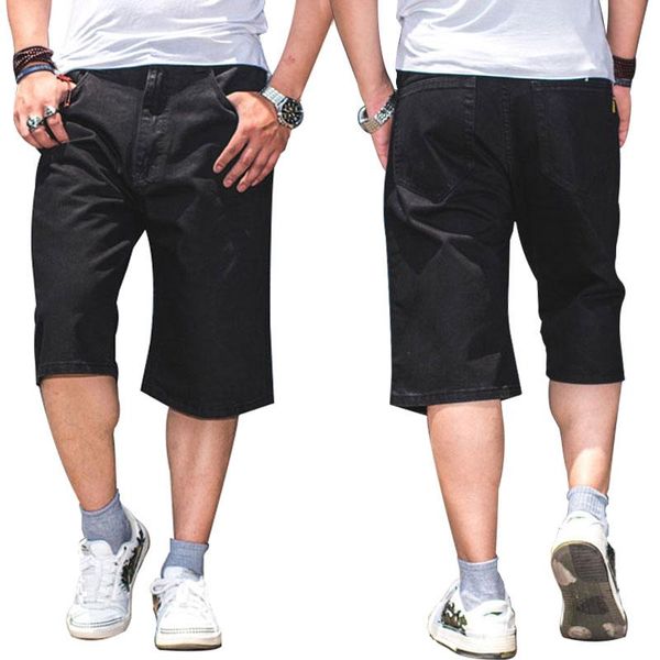 

men's jeans summer men shorts oversized cotton loose straight streetwear fashion casual hip hop skateboard black denim pants, Blue