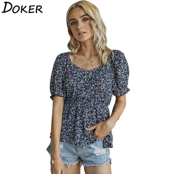 

floral v neck short sleeve t shirt women elegant temperament vintage shirt female streetwear holiday ladies blouse 210423, White