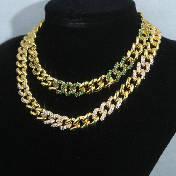 

chains wholesale iced out bling green clear cz paved fashion hip hop cuban link chain choker necklaces women charm wedding punk jewelry, Silver