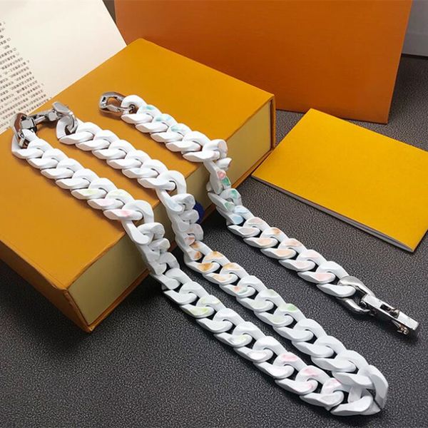 

luxury designer chains links necklaces fashion wihte enamel titanium steel hip hop jewelry necklace for lovers men woman la1338, Silver