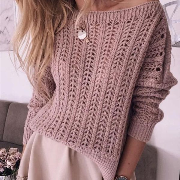 

women's sweaters women elegant o-neck hollow out off shoulder knitted sweater solid long sleeve pullover autumn winter casual, White;black