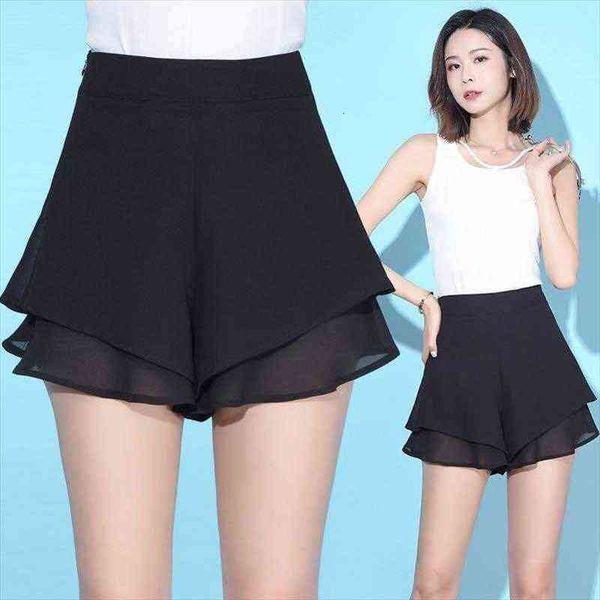 

pants a line flounce hem women short elegant ruffle wide leg elastic waist loose casual chiffon shorts summer y857, White;black
