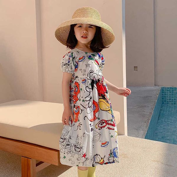 

toddler girls cartoon beach dress for summer cotton print ins boutique clothing kids lovely outfit 210529, Red;yellow