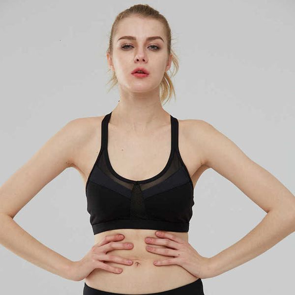 

tracksuits professional shockproof sports running bra no steel ring moisture absorption and perspiration fast drying yoga underwear, Gray
