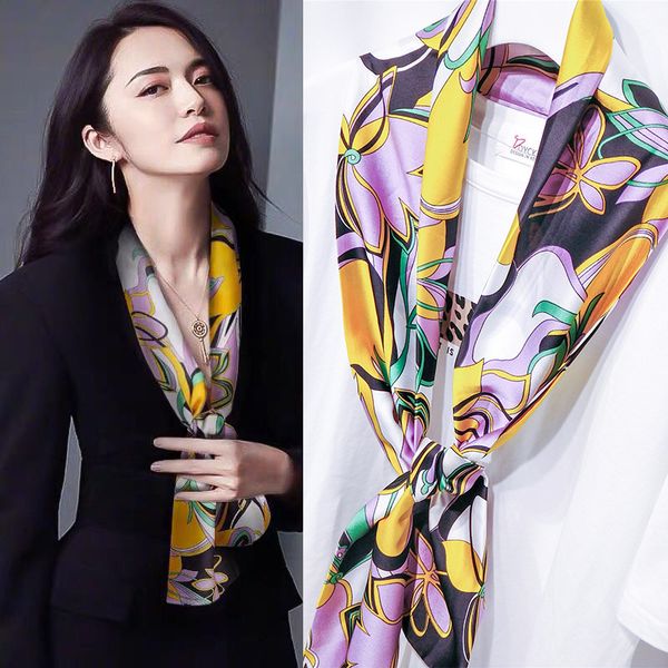 

lengthened silk scarf for female professional stewardess, Blue;gray