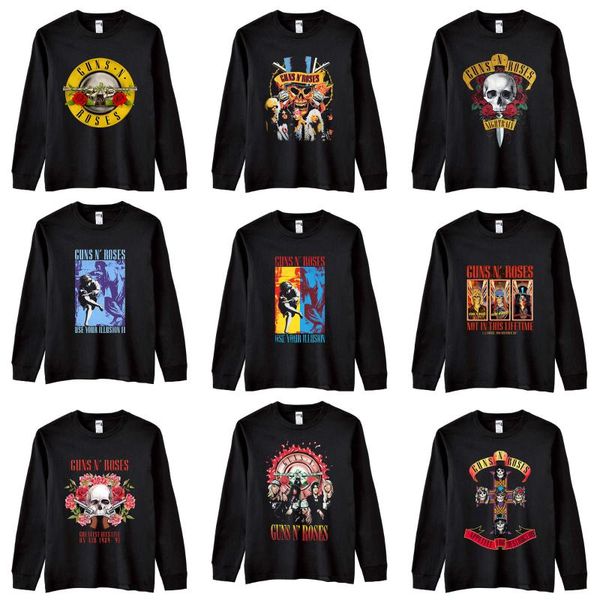 

men's t-shirts 2021 fashion rock guns n rose band long sleeve t-shirt black and white heavy metal 3d printing hip hop large m-3xl, White;black