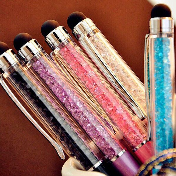 

(1pcs/sell) creative crystal pen diamond ballpoint pens stationery ballpen stylus touch 11 colors oily black refill, Blue;orange